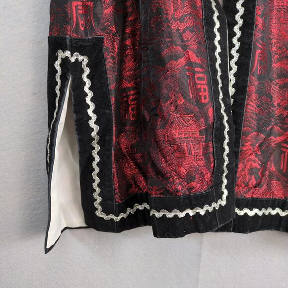 Vtg Joli Made Japan Silk Brocade Jacket Robe L Red Black Kimono Mandarin Collar - Picture 9 of 10